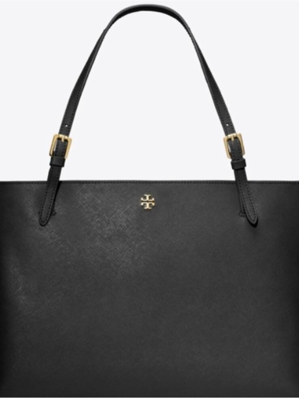 Tory Burch Black Saffiano Leather Tote with Gold Logo